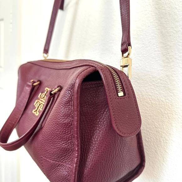 Tory Burch Britten Double Zip Doctor's Bag Dark Cherry Leather Gold Hardware - Picture 4 of 10